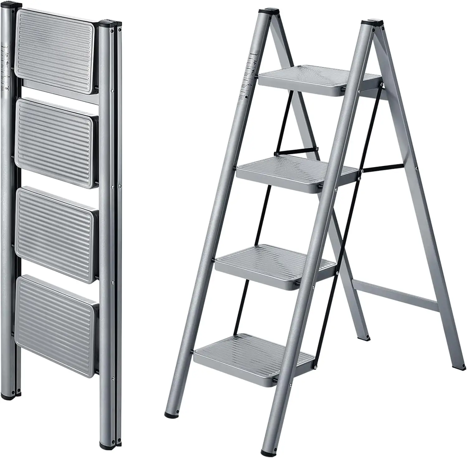 4-Stufige Leiter, Klappbare Trittleiter, Haushaltsleiter, Rutschfeste Stehleiter, Tragbare Klappleiter für Büro & Haushalt