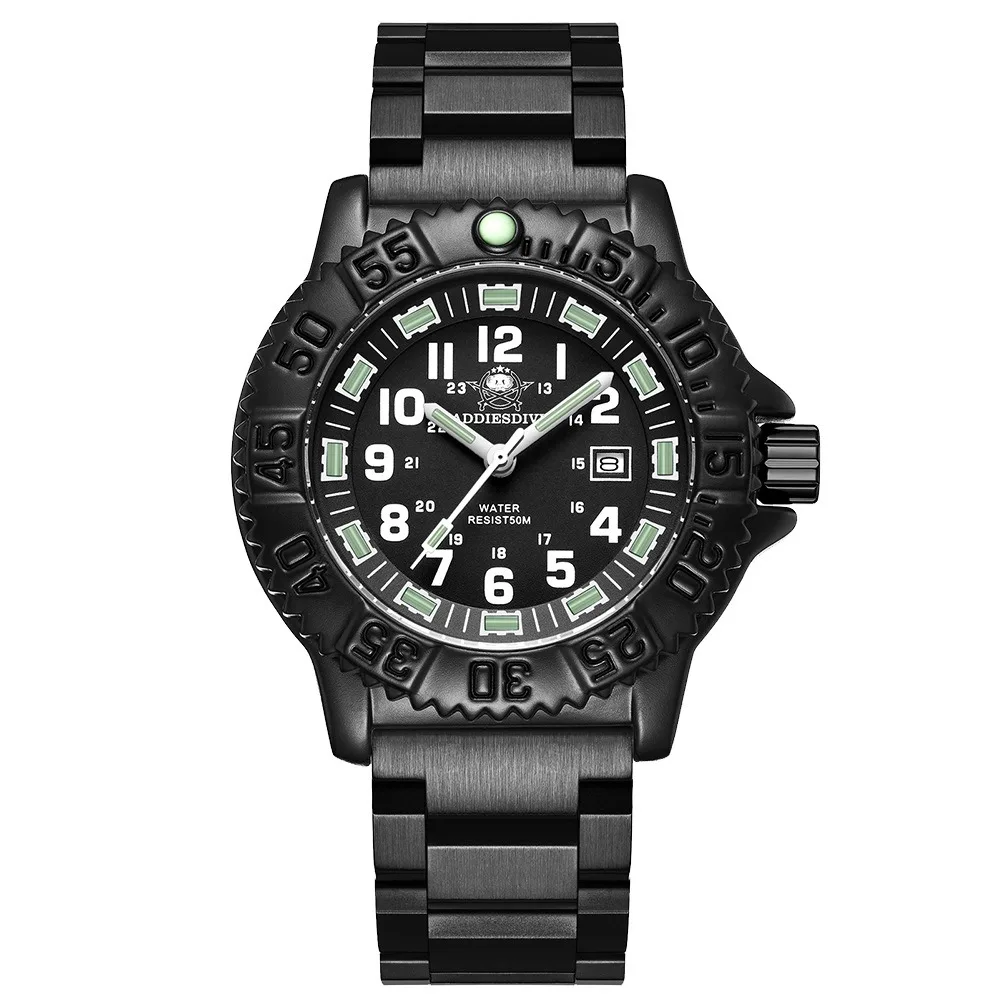 

ADDIESDIVE New Mens Quartz Watch Luxury Black Steel nylon belt Wristwatch Waterproof 50M Super Luminous Miyota2115 SPORT Watches