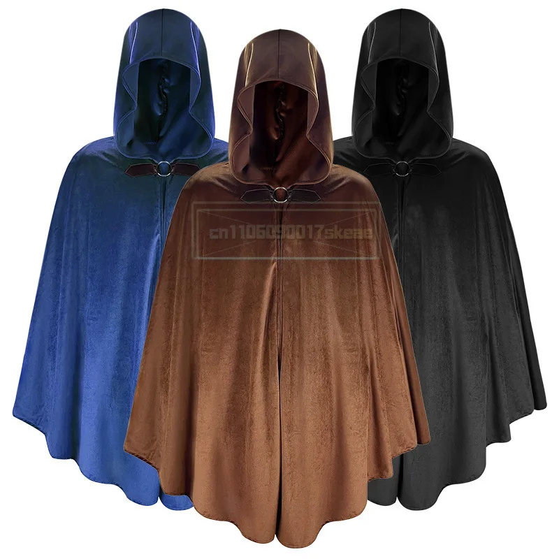 

New Design Suede Hooded Vintage Black Cloak For Women, Halloween Hood Cape With Metal Loop Clasp