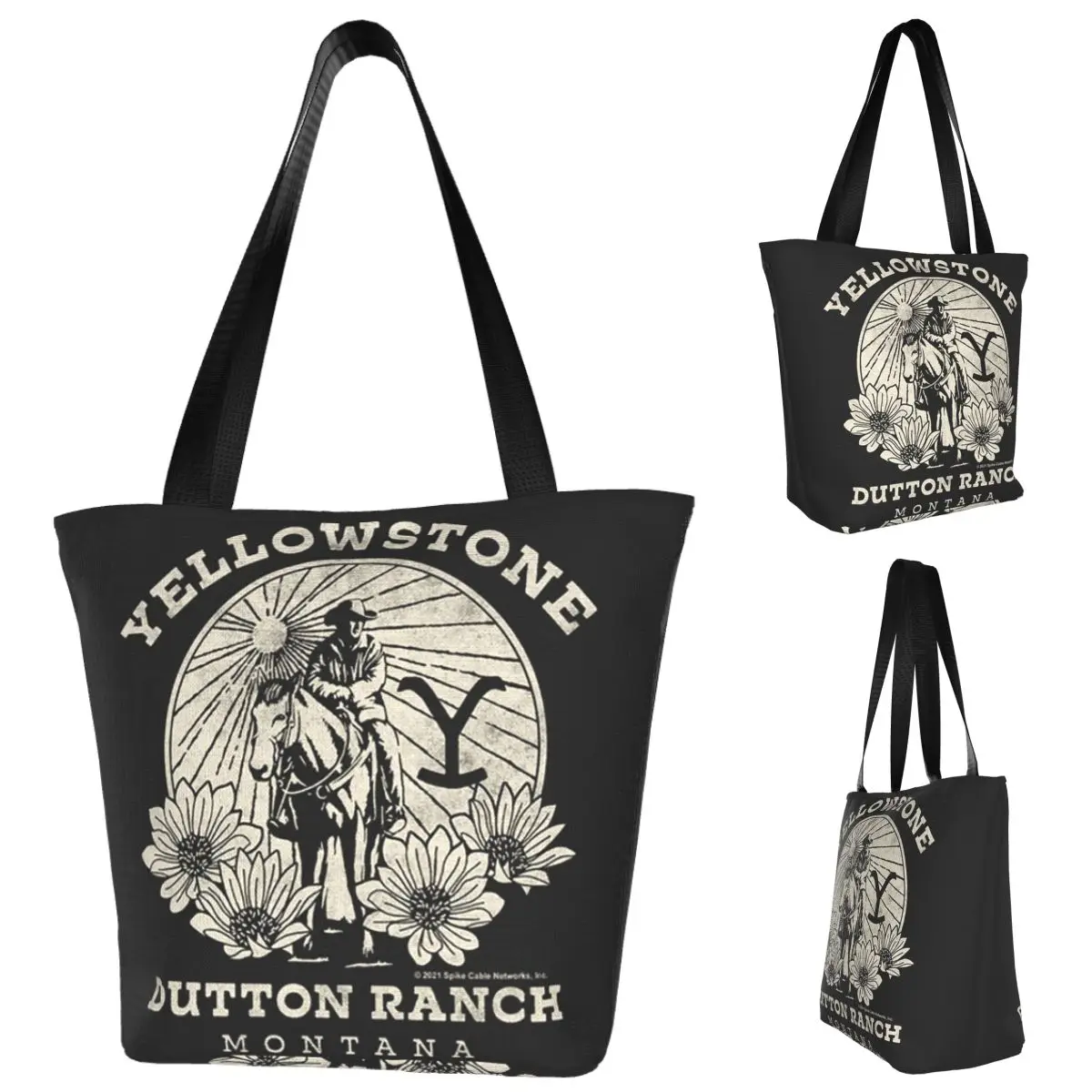 حقيبة تسوق يلوستون داتون رانش، حقيبة كتف قماشية ذات سعة كبيرة، حقيبة يد للمتسوقين والبقالة للنساء #1