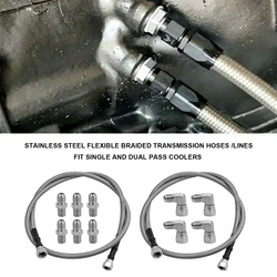 Stainless Steel SS Braided Transmission Hoses Lines Kit Set  For TH350 700R4 TH400 10 Fittings 2 Tubes