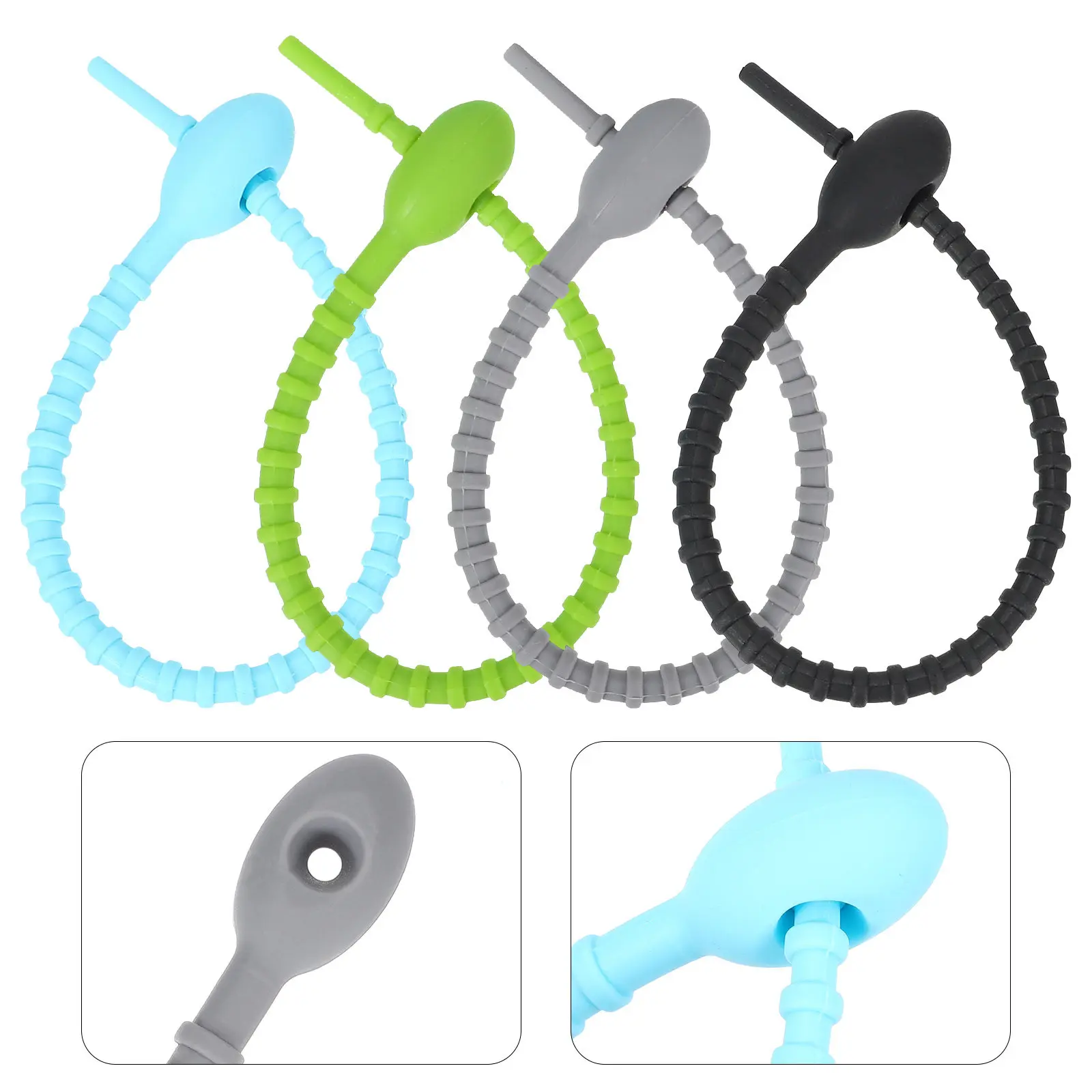 8Pcs Food Grade Silicone Food Ties Reusable Flexible Kitchen Binding Bands Vegetable Organize Colorful Silicone Cable Ties