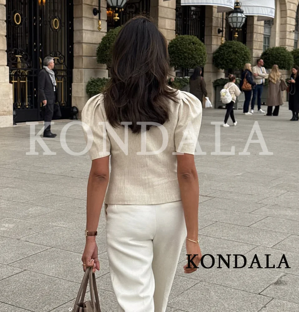 Women Summer Elegant Short Sleeve Slim Blazer KONDALA 2026 Trendy Leisure Bubble Sleeve Blazer Female High Street Commute Blazer