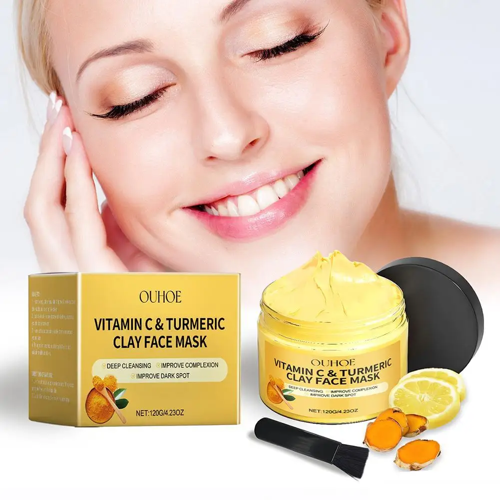 Vitamin C Clay Mask With Turmeric For Dark Spots, Dull Skincare, Turmeric Clay Facial Mask Oil Controll Refining Pores Hydrating