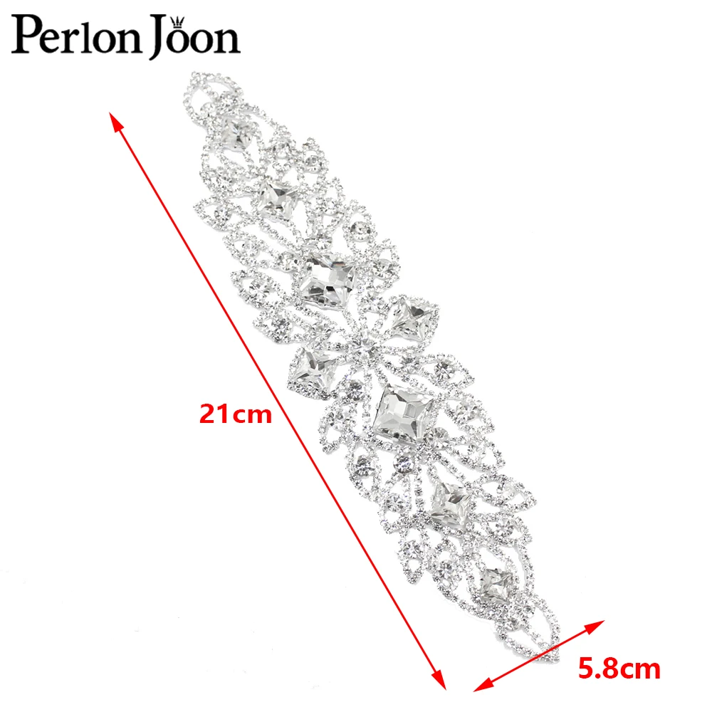 Toppa con strass applique lunga in vetro quadrato da 8,3 * 2,3 pollici da cucire per accessori per abiti da sposa copricapo da sposa YHC025