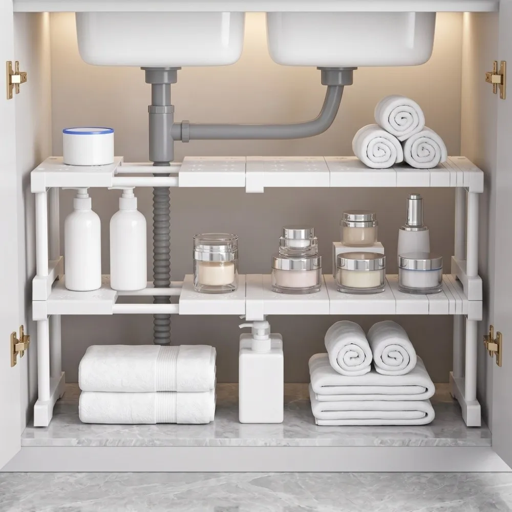 Expandable Cabinet Storage Rack Stackable Telescopic Under-Sink Storage Rack Adjustable Width Multi-Purpose