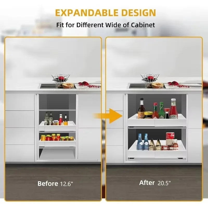 Pull out Cabinet Organizer, Expandable Heavy Duty Slide out Drawers Fixed with , Cabinet Organizer for Kitchen Base Cabinet