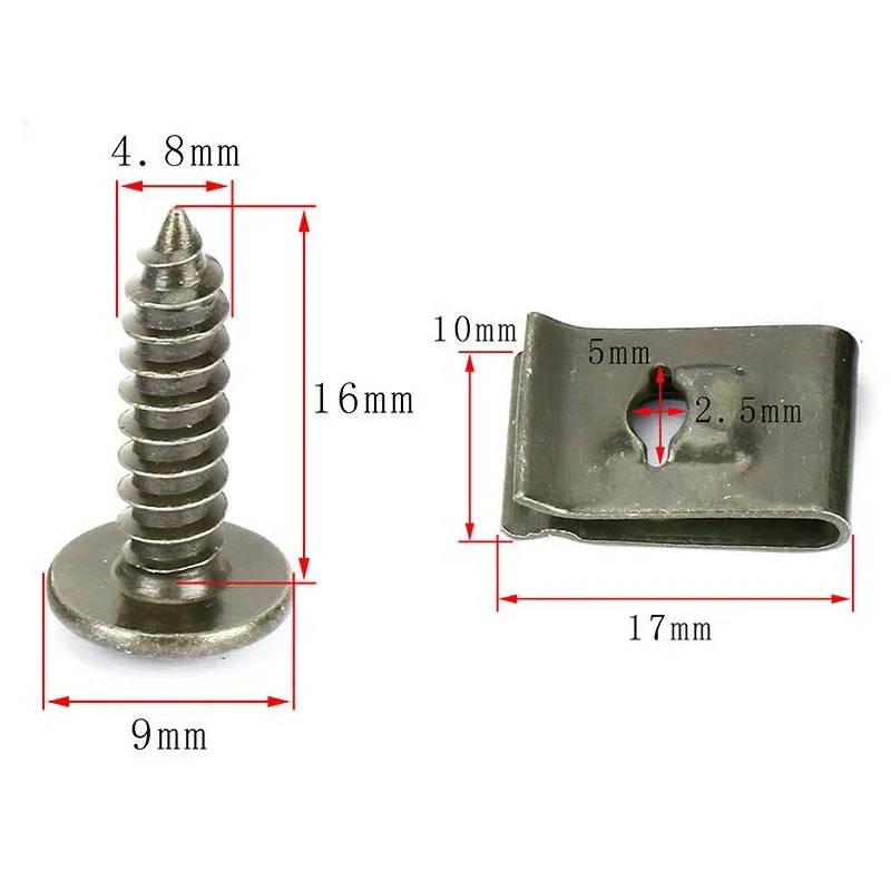 Clip di tipo U con chiusura a vite autofilettante per moto per auto miste con viti Clip di protezione antiruggine fibbia in lamiera di ferro