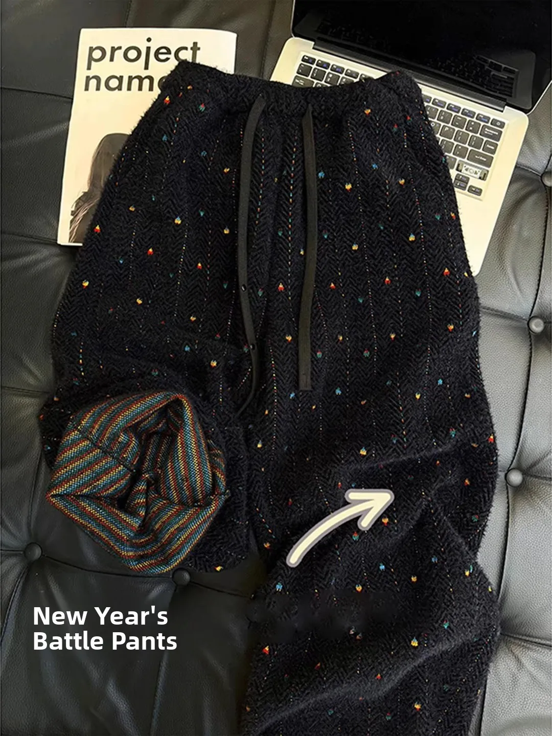 

Thiened Warmth Rainbow Stripes Embroidery Casual Pants Men Women Sle Wide Leg Knitted Sweatpants Comfortable Leisure Faion