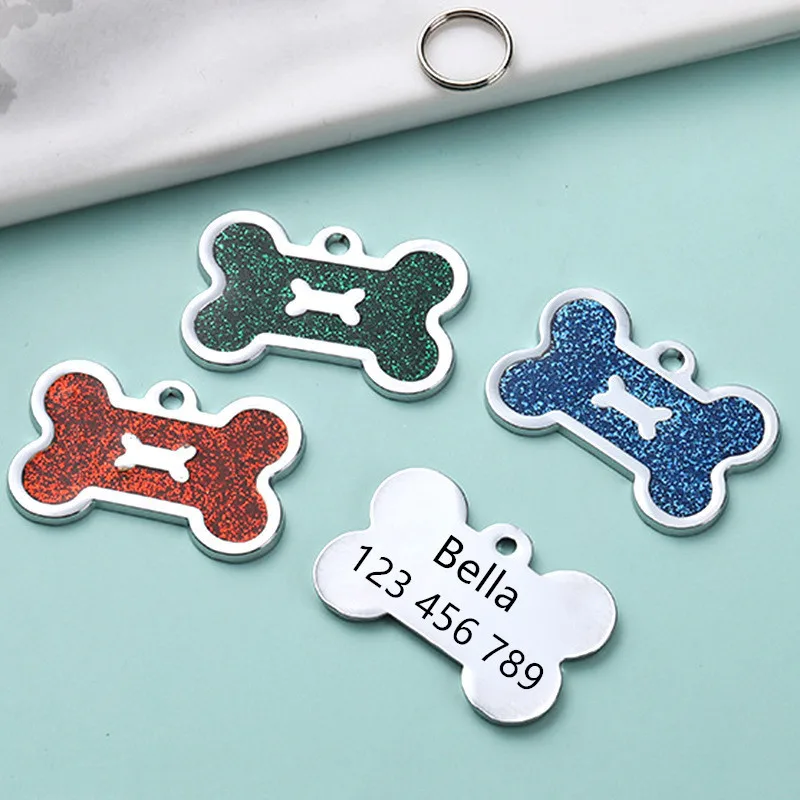 Bone Dog ID Tag Pet Collar Pendant Personalized Engraved Dog Name for Cat Puppy Keyring Charm Necklace Accessories