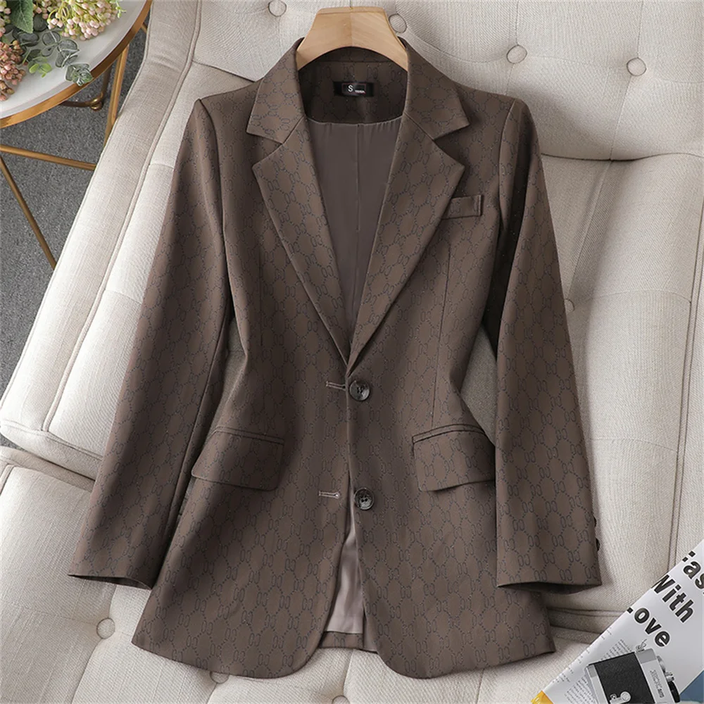 

Fashion Women Blazer 2023 New in Casual Print Slim Single Breasted Coats Outwear Female Office Lady Business Formal Jacket