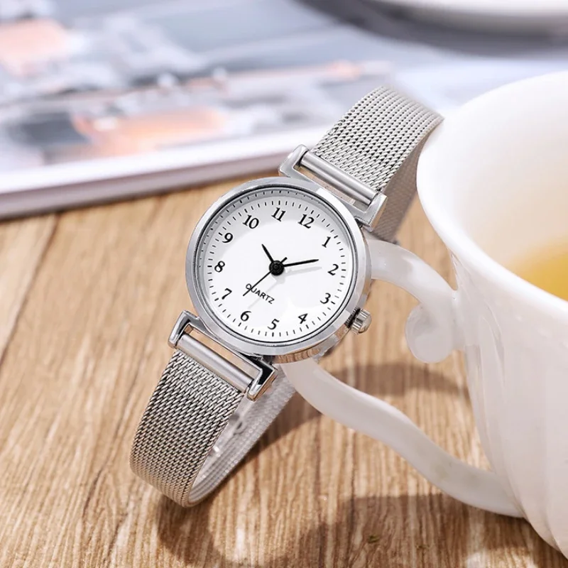 女性用ステンレススチールストラップ付きクォーツ腕時計,韓国版,コンパクト,学生向け,直送