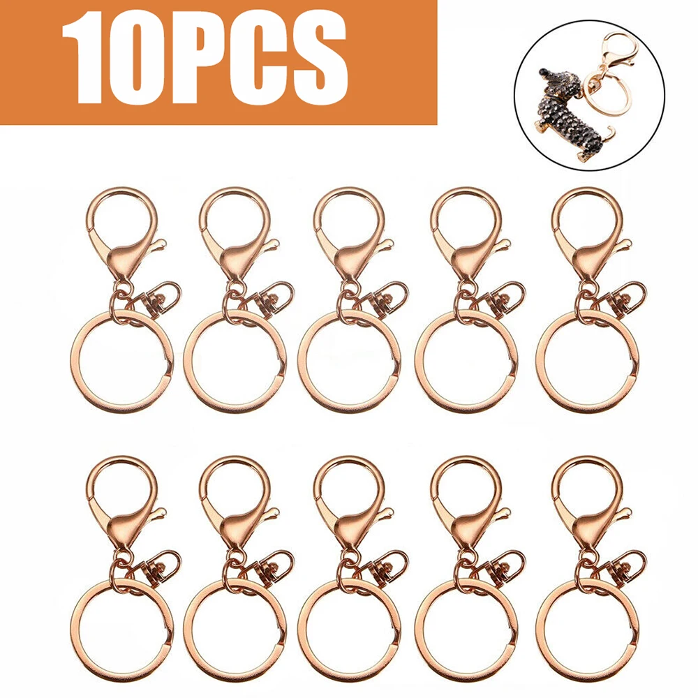 10pcs Rose Gold Lobster Clasp Trigger Clip Key Ring w/ Split Ring Accessory