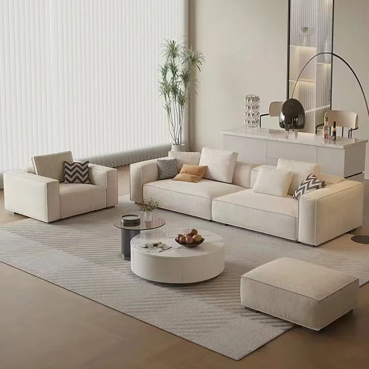 High-end tofu block suede sofa, minimalist Nordic living room size, genuine leather imperial concubine vertical fabric sofa