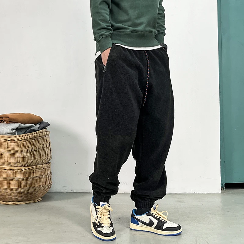 Winter Korean Fleece Sweatpants Harajuku Casual Brushed Pants Streetwear Jogging Men Trendy Joggers Thick Sport Trousers Male