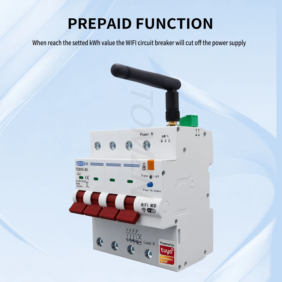 TOMZN Three-phase 3IN1 WIFI Smart Circuit Breaker 4P Energy Meter RS485 TUYA Prepaid Function Overload Short-circuit Protection