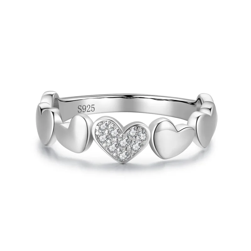 

Solid S925 Silver Zircons Sweet Heart-Shaped Index Finger Ring for Women