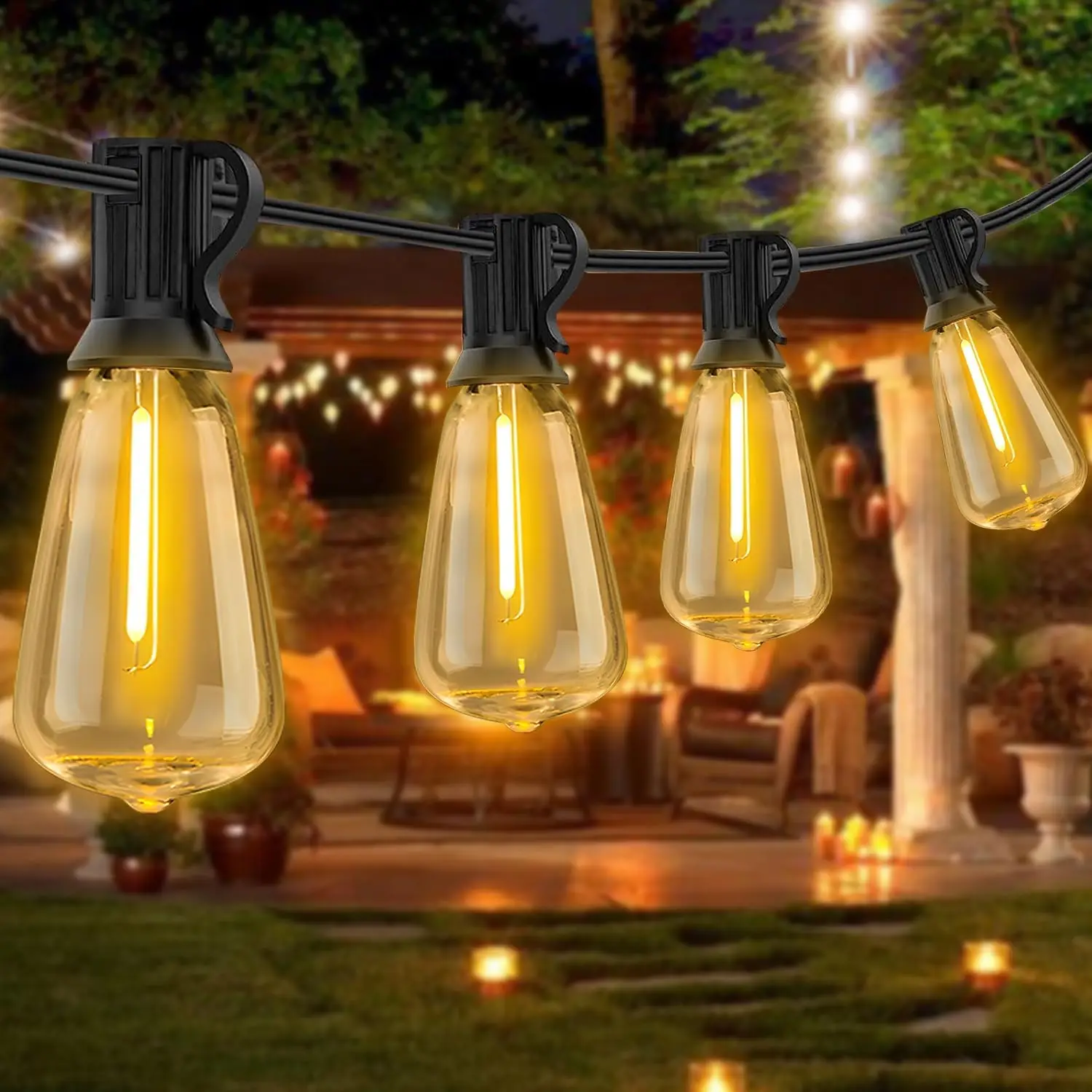 85FT/46FT LED Outdoor Patio Lights Waterproof with ST38 Vintage Bulbs Shatterproof Energy Saving for Backyard, Bistro, Camping