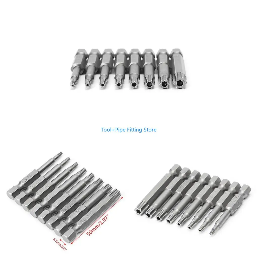 F92B 8 Pcs/Set 1/4 Inch 50mm T8-T40 Torx Electric Screwdriver Bits