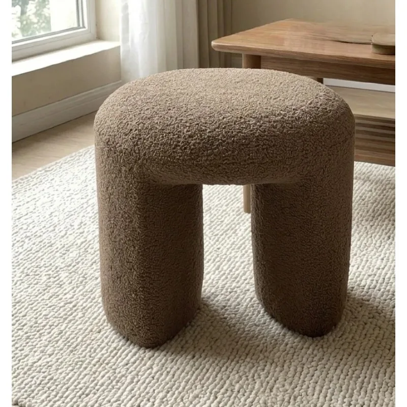 Мебель Для Дома Cute Soft Ottoman Pouf Simple Shoe Dressing Stool Small Round Makeup Pouf Footrest Cashmere Fleece
