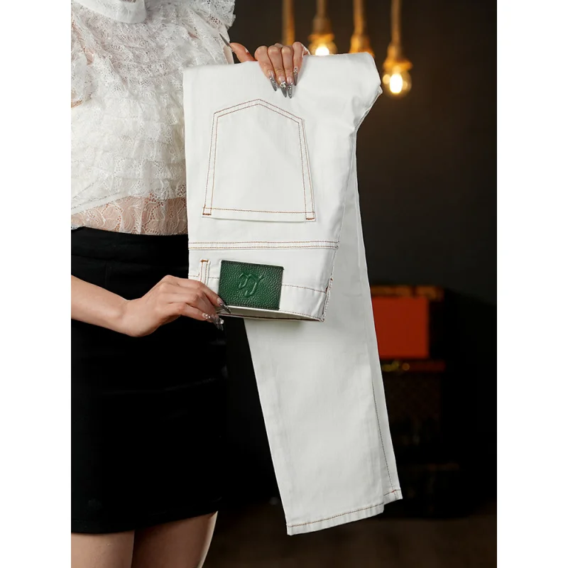 2025年夏新作 メンズ ホワイトジーンズ ライトラグジュアリー ハイエンド ビジネス カジュアル 多機能 ストレッチ スリムフィット 細身パンツ