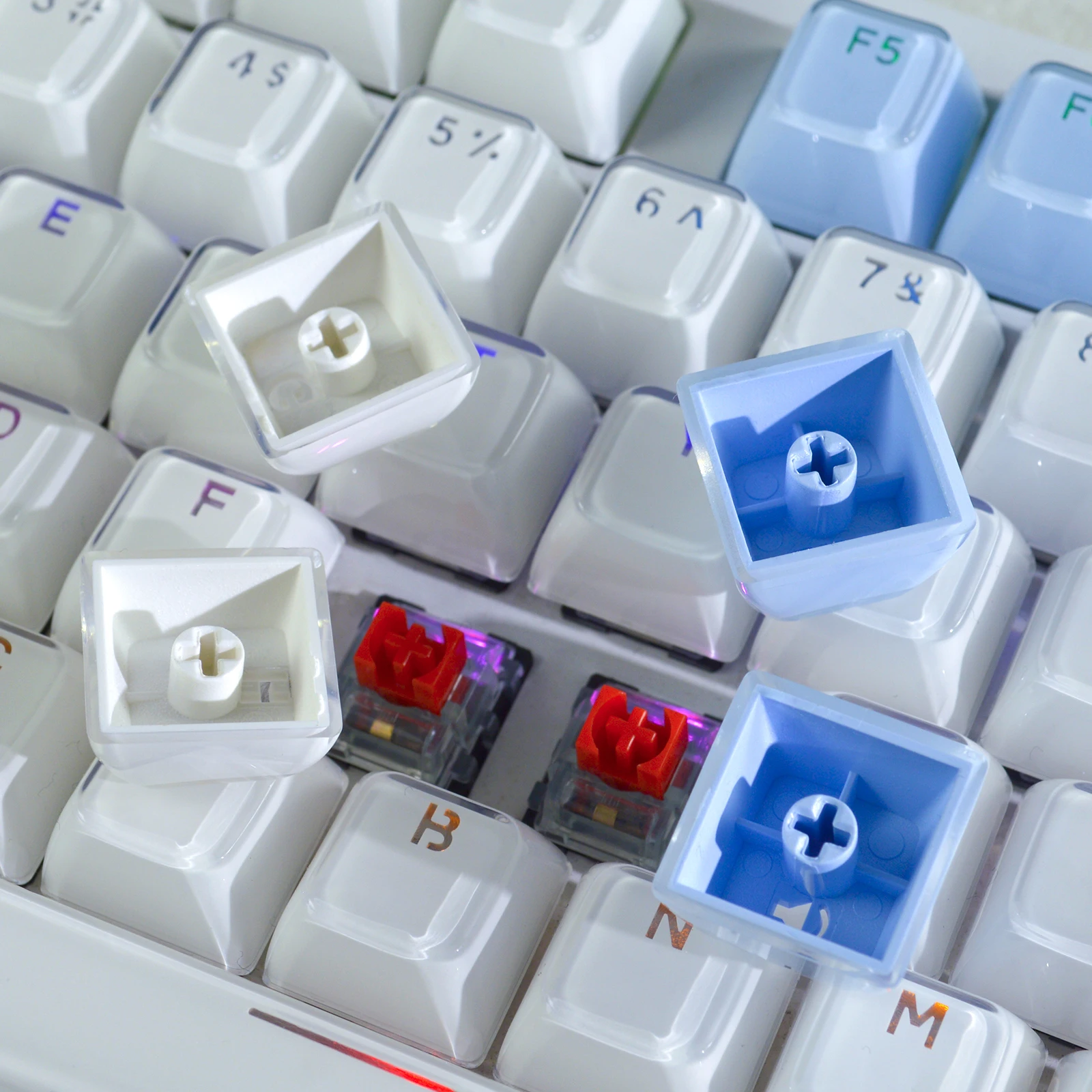 Jelly Key Caps WhiteBlue 136pcs Ice Crystal English Keycap Cherry Profile for Gateron/Cherry Mx Switches DIY Machanical Keyboard