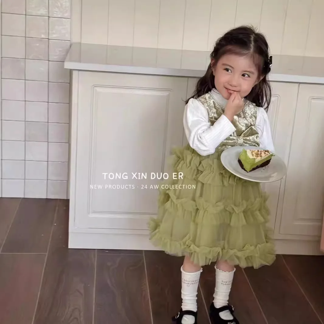 Vestido de princesa de estilo occidental para niña, falda de pastel, ropa de moda de estilo coreano dulce, Otoño, 2024