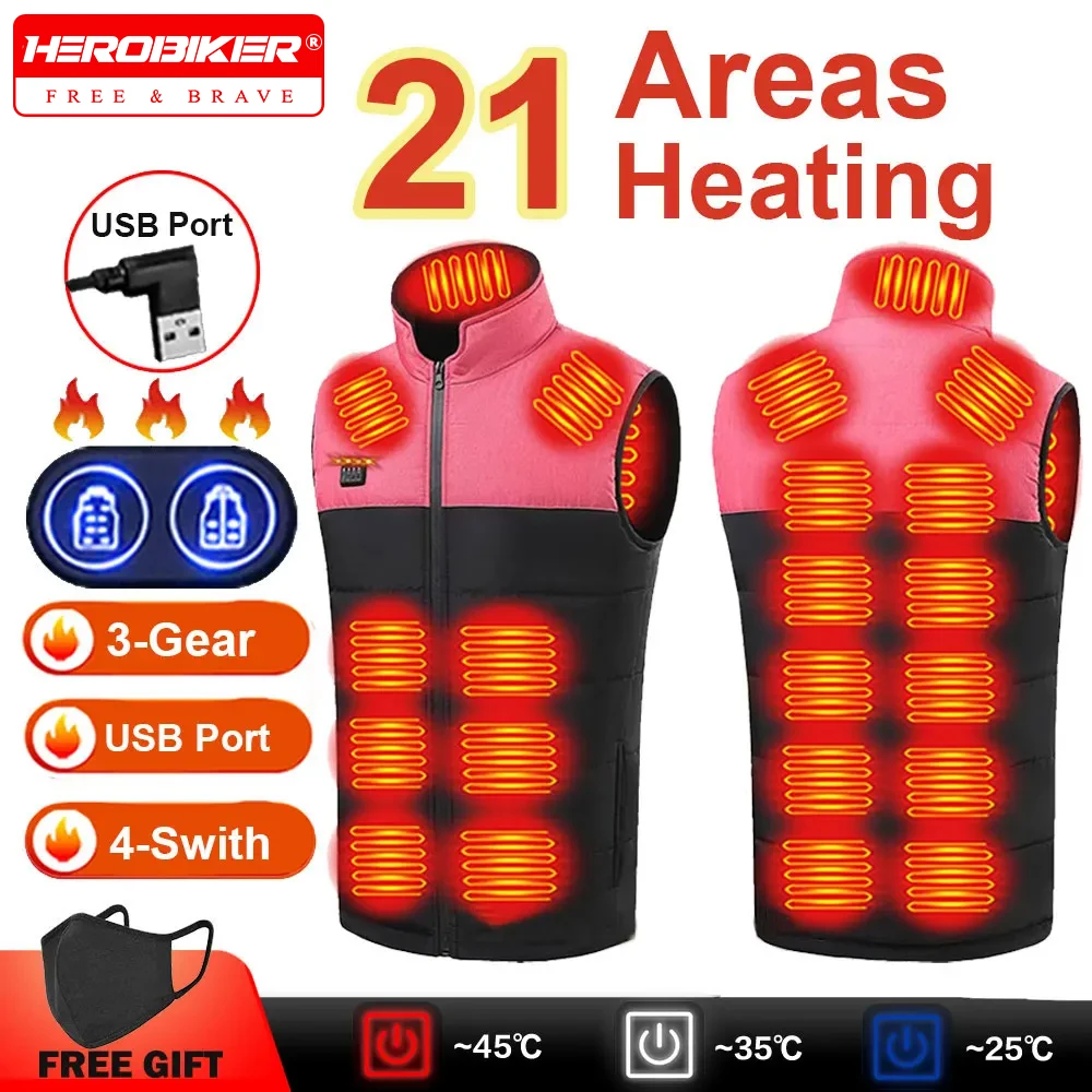 

USB Heated Vest 21 Zone Smart Heated Jacket Power Electric Warming Vest Winter Outdoor Hunting Skiing Adjustable Heating Vest