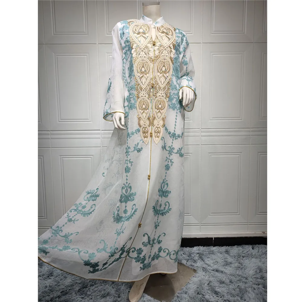 

Eid Jalabiya Moroccan Party Mesh Embroidery Abaya for Muslim Women Maxi Dresses Kaftan Turkey Arab Dubai Evening Ramadan Caftan