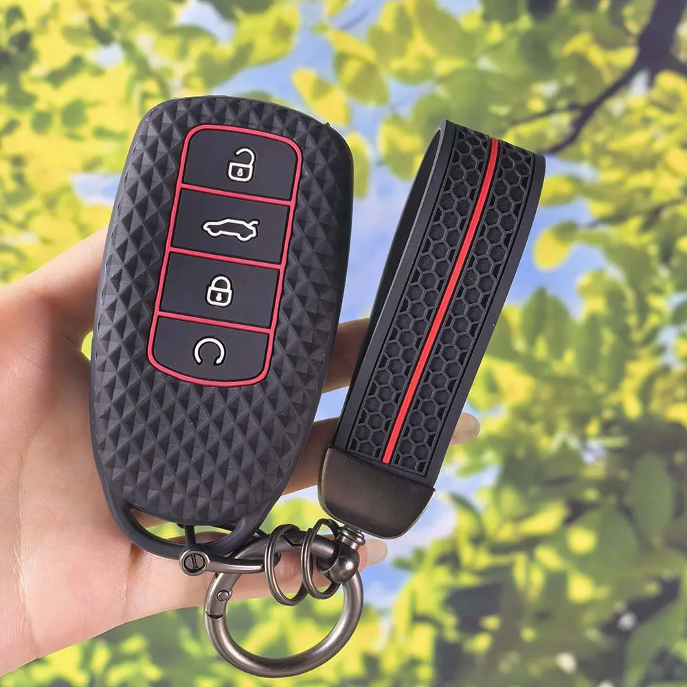 Sleek Diamond Pattern Key Fob Shell With Keychain For Chery Jaecoo J6 J7 J8 PHEV 2023-2025 Fashion Key Holder