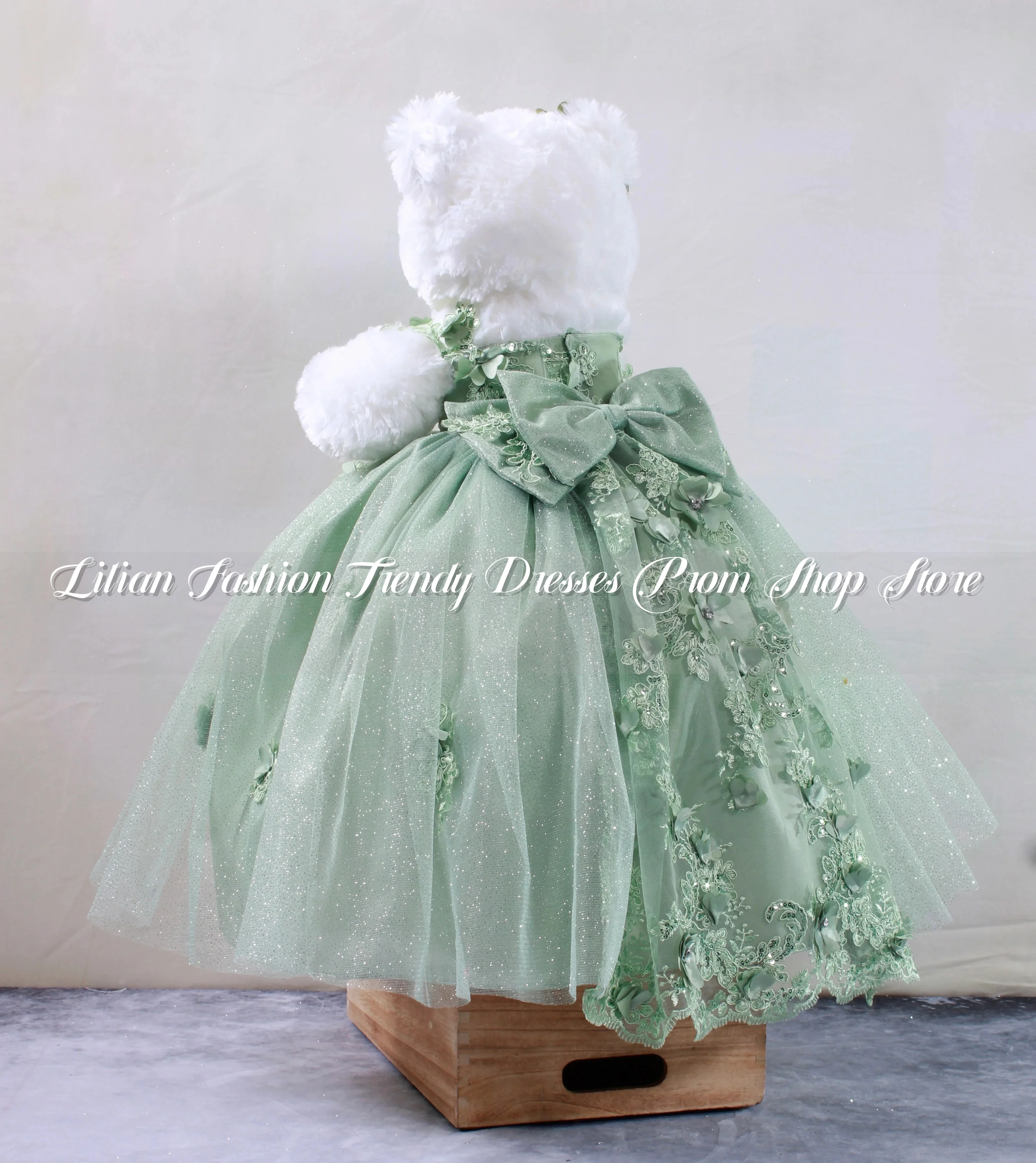 Fresh Green Quinceanera Teddy Bear Dress 2025 Fantasy Bow Tie Flower Embroidery Poncho Customised