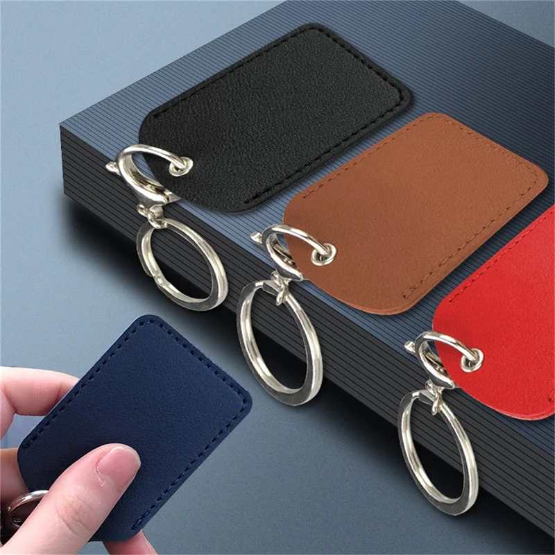 Retro Round Rectangular Keyring Leather Access Card Holder Keychain Community Water Drop Proximity Card Protective Case Key Fob