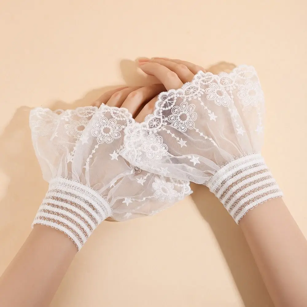 

Victorian Detachable Sleeves Cuffs Solid Color Costume Accessory Lace Ruffled Wrist Lolita Style Cuffs Stage Performance