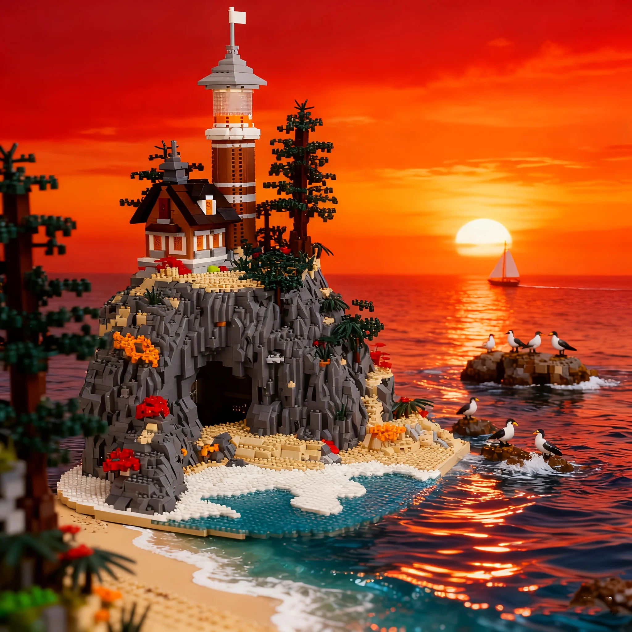 

Cape Island Lighthouse Micro Particle Puzzle Compatible with LEGO Building Blocks Toy Model Home Decoration Creative Assembly Ki