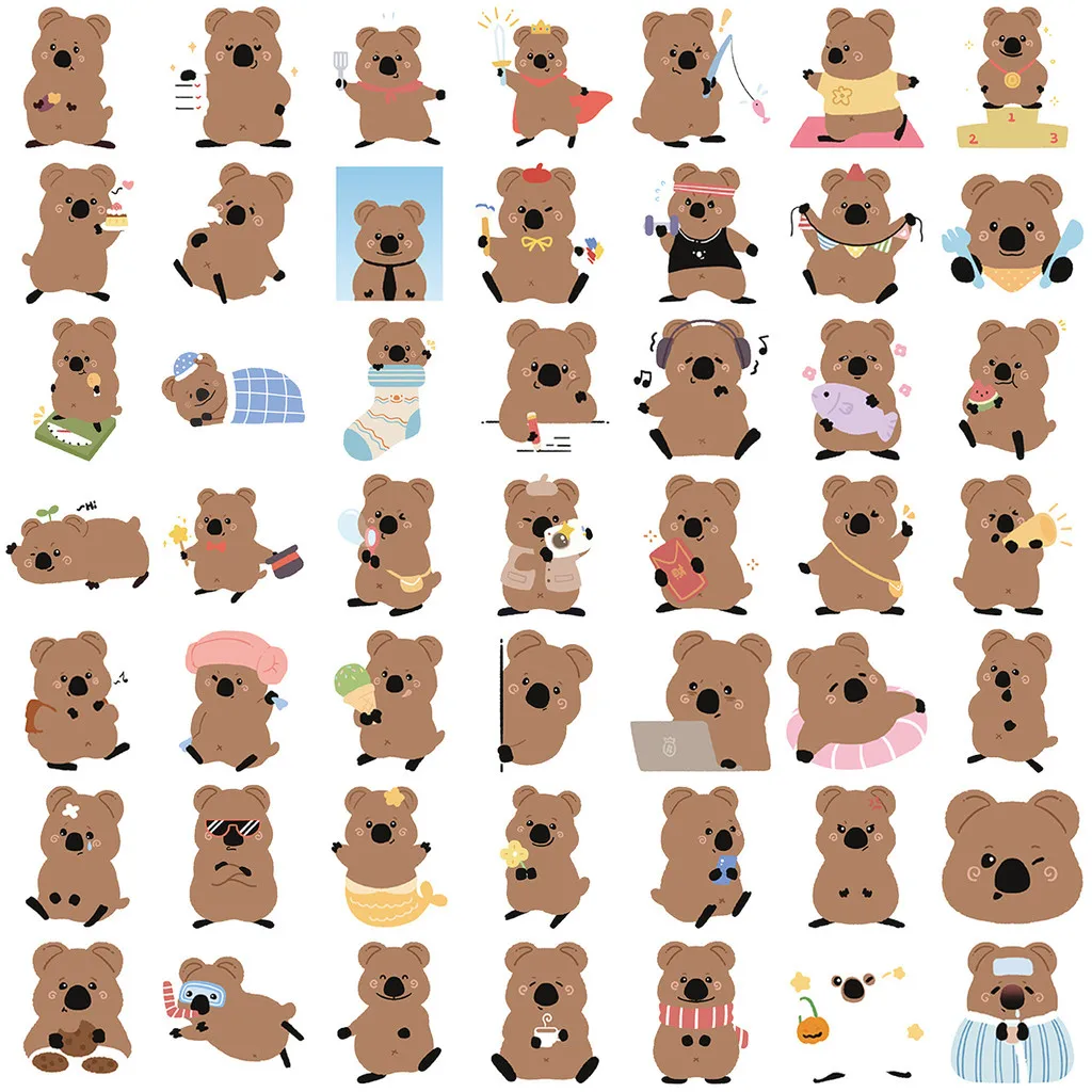 50PCS Transparent Quokka Daily Life Sticker Pack - Waterproof PET for Scrapbooking Guitar Decor&DIY Project( Anime Worlds Store)