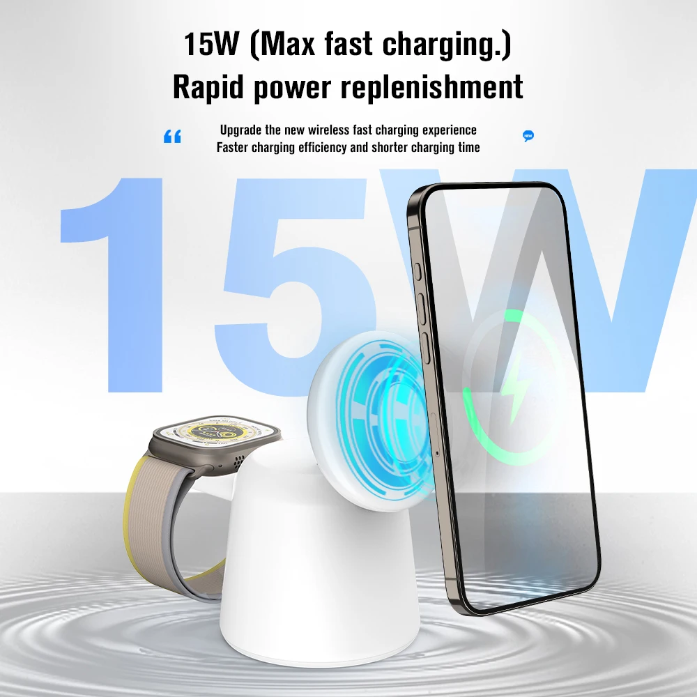 For iphone New products wireless magnetic chargers charging portable smartphone mobile phone 15w fast wireless charger 3 in 1