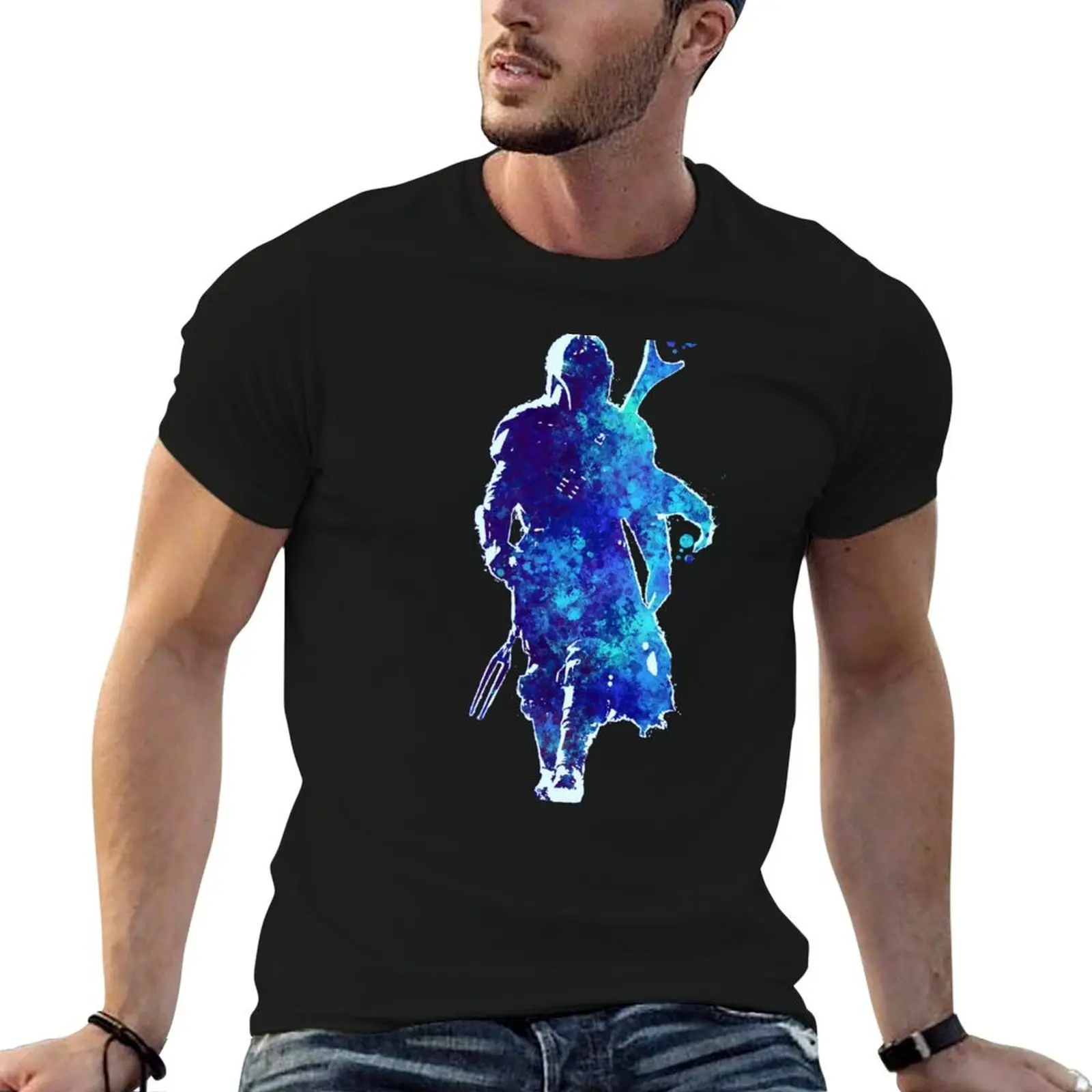 

MANDO Silhouette Blue Paint Spatter T-Shirt t shirts for man pack cotton cotton t shirts man 100% T-Shirt