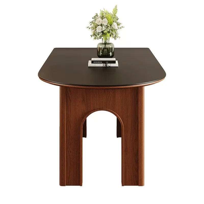 

Medieval French matte black slate solid wood small apartment walnut household model