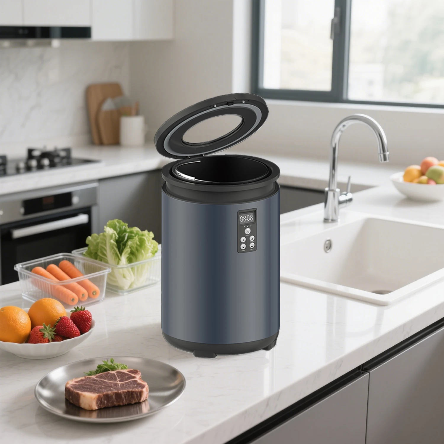 4.5-Liter Electric Odorless Food Waste Disposer Compost Recycling Bin with LED Display and Stainless Steel for Household Use