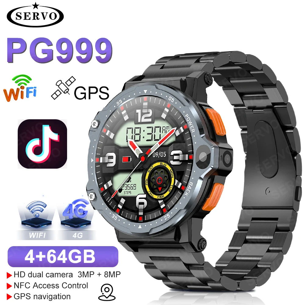 4G Smart Watch Men Women SIM Card HD Dual Camera GPS WiFi 1.54\'\' HD Fitness Tracker Sports Watch Andriod GPS Google Play Music