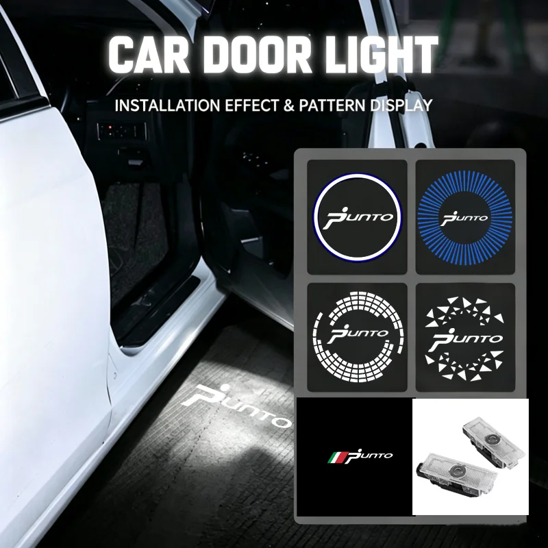 2Pcs HD Projector LED Car Emblem Door Welcome Lights Shadow Lamp Night Signal Light Decor Accessories For FIAT Punto 2008-2015