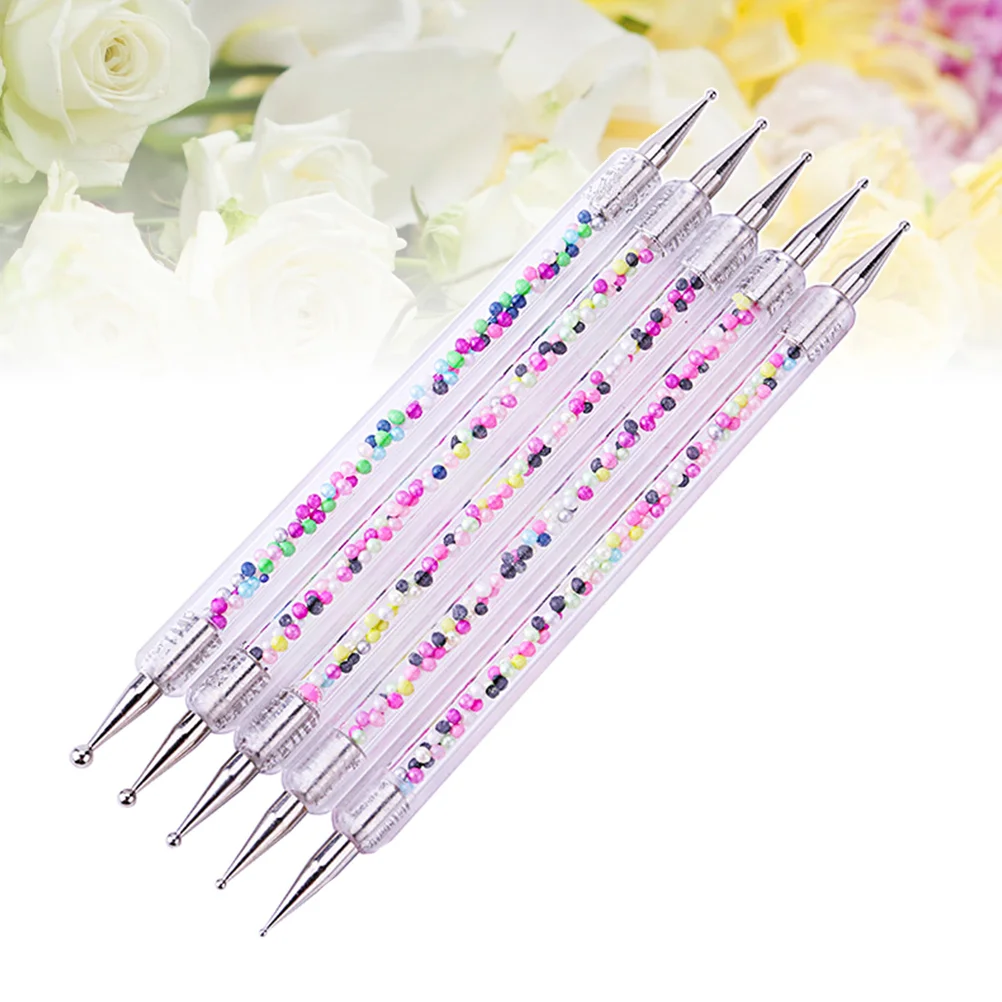 5pcs Colorful Dotting Painting Pen Ball Stylus Dotting Tools Double-headed Acrylic Rod Rhinestone Beads Picker Manicure Nail Pen