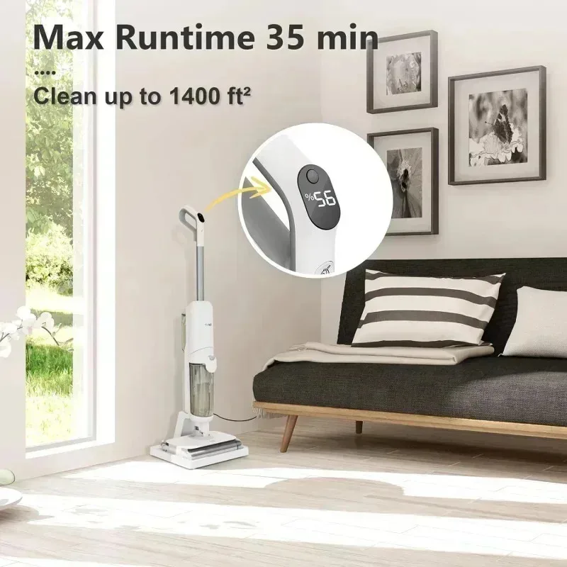 PMD4-TAB T9 Pro Aspirador de pó seco e molhado sem fio, esfregão inteligente atualizado com cabeça de escova de rolo duplo, aspirador, esfregão e lavagem 3 em 1, elétrico