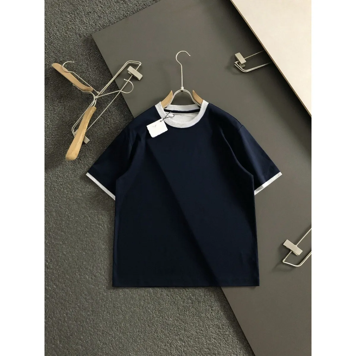 Italian old money BC 26ss fake two-piece double-necked embroidered simple casual short-sleeved T-shirt