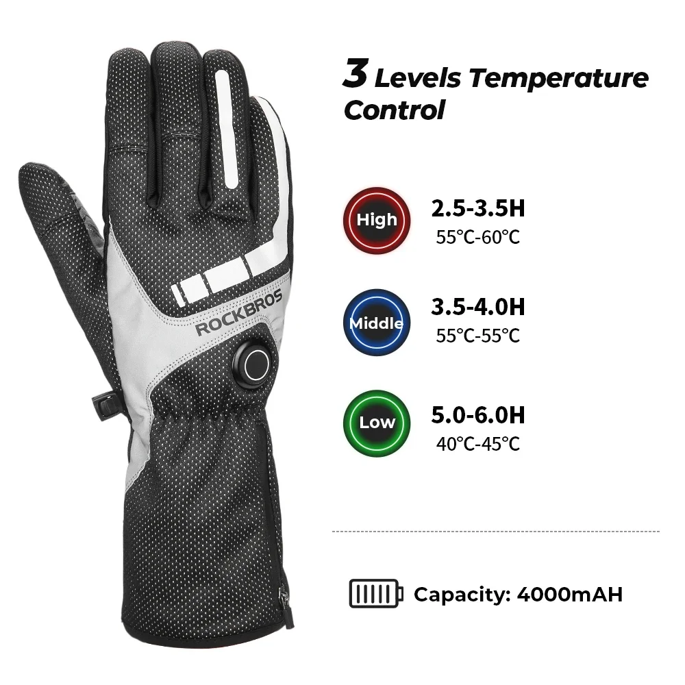 Heated Cycling Gloves Thermal Winter Ski Heated Gloves MTB Riding Windproof Snowmobile Moto Touch Screen Battery Gloves