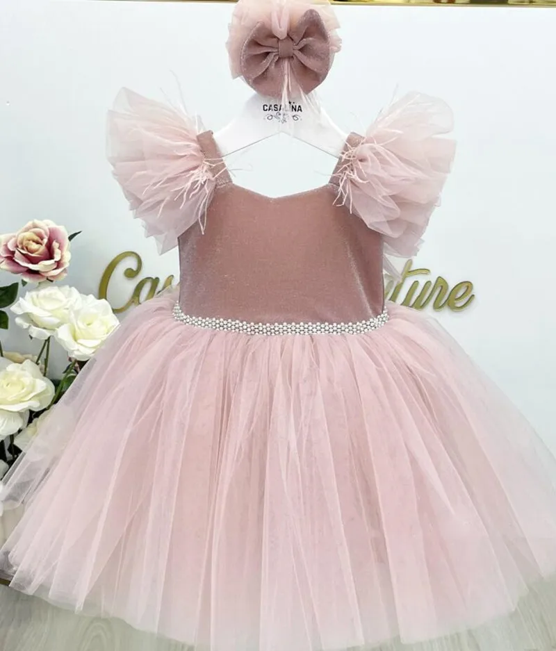 

New Born Baby Girls Dress Toddlers Tiered Tulle Birthday Party Gown Kids Bows Ceremony Vestido for 1Y Clothing