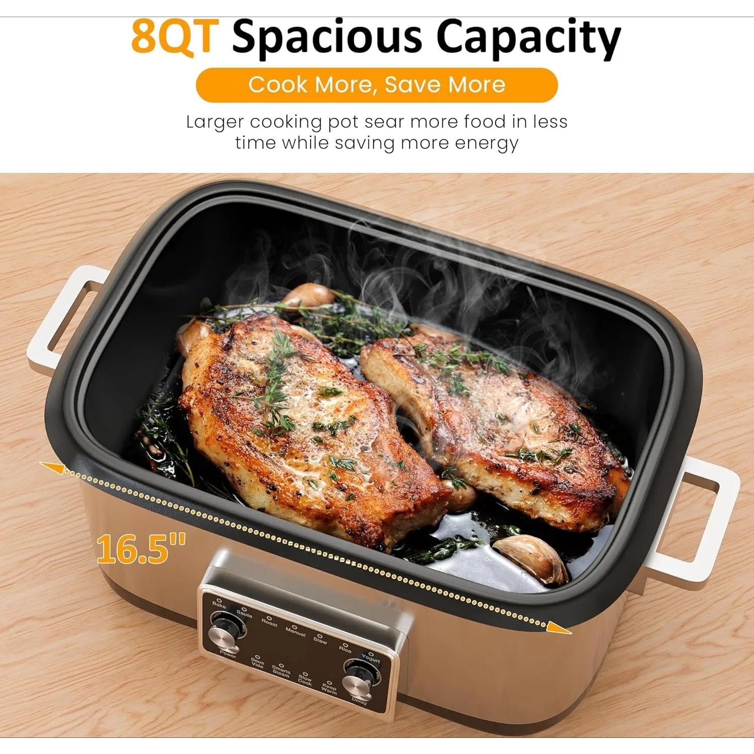 فرن شواء للطباخ البطيء سعة 8 لتر من Sunvivi، مؤقت رقمي لتدفئة الطعام متعدد الطبخ قابل للبرمجة 12 في 1، تحكم في درجة الحرارة