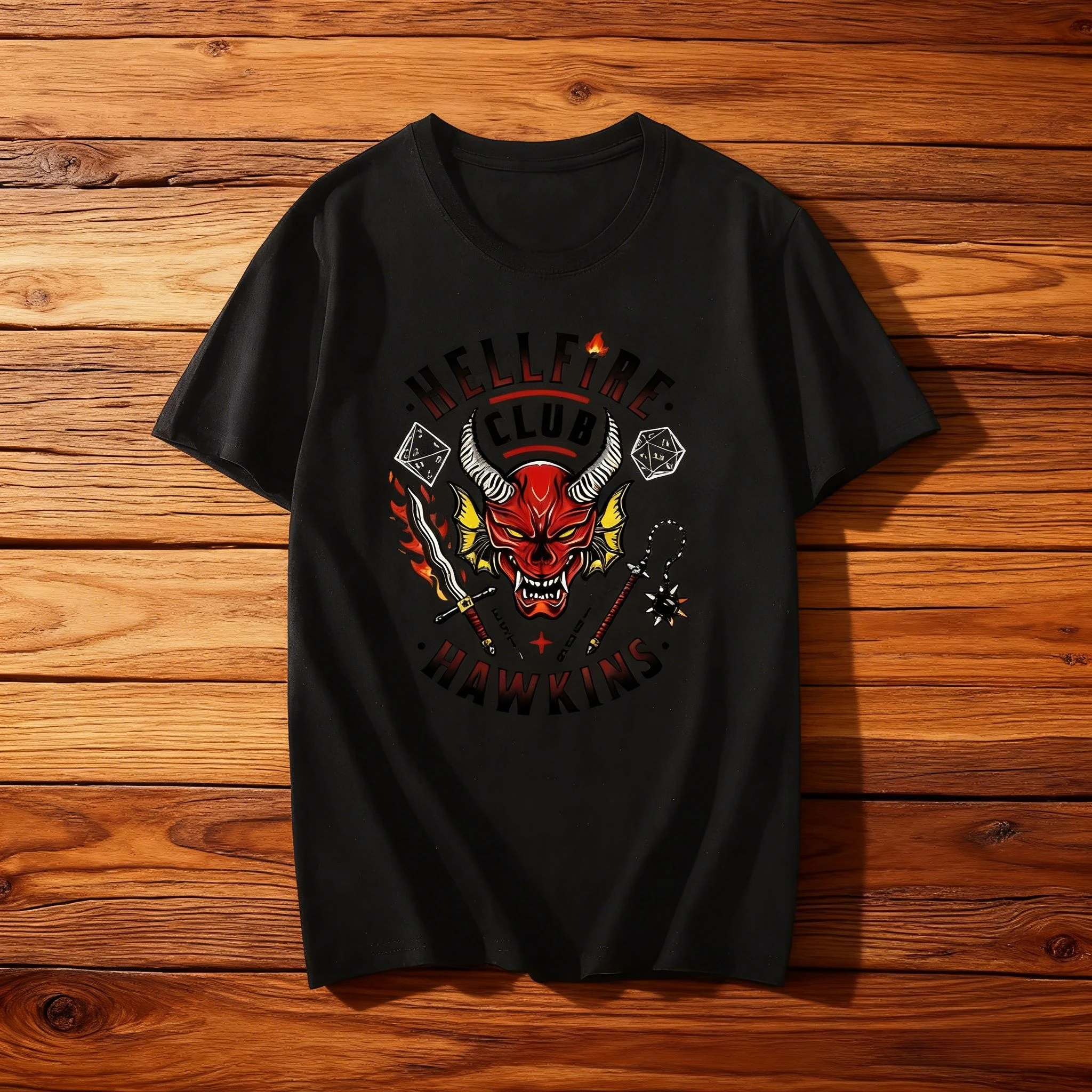 Venda quente moda nova masculina impressa hellfire padrão selvagem diabo estilo rua wear casual masculino e feminino camiseta tamanho grande