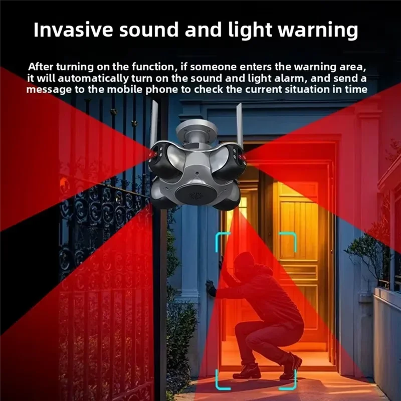 B24B 4MP HD كاميرا IP لاسلكية واي فاي أربع شاشات في الهواء الطلق PTZ أربعة عدسة الإنسان تتبع السيارات كاميرا مراقبة فيديو