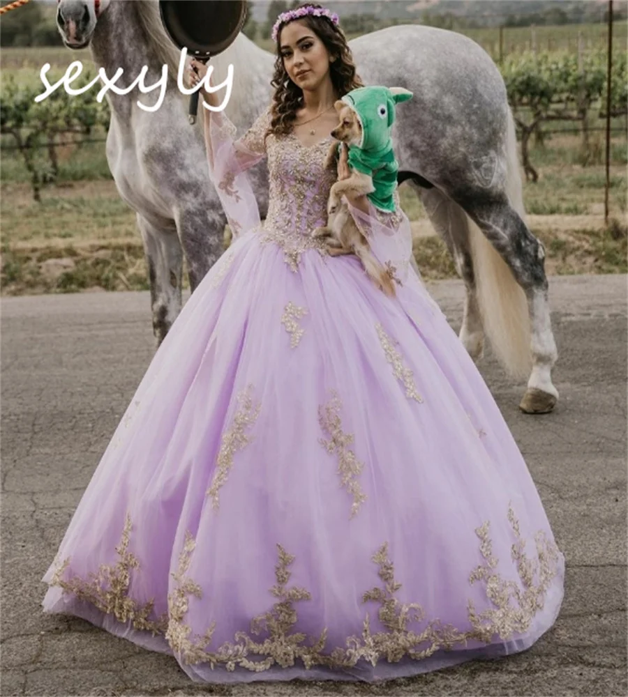 Fada luz roxa vestidos de 15 quinceañera princesa mangas fuff vestidos de 15 anos apliques rendas aniversário baile personalizado